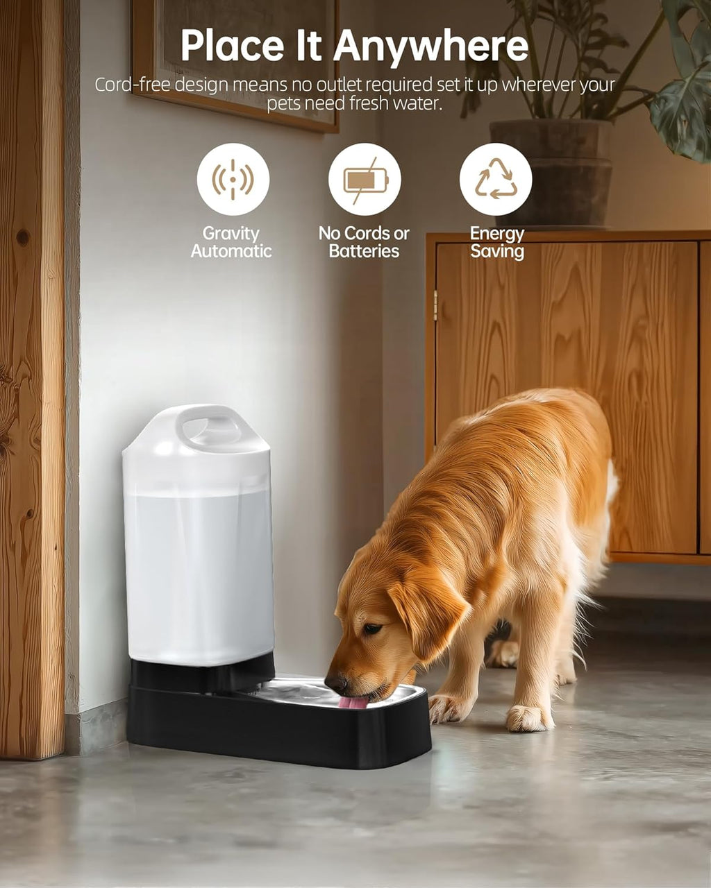 2.4 Gallon Gravity Pet Water Dispenser with 304 Stainless Steel Bowl-4