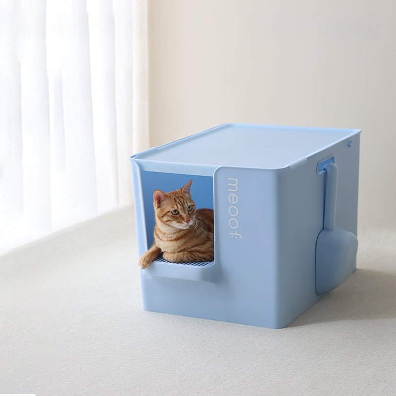 Extra Large Semi-Enclosed Cat Litter Box with Step & Scoop Set-0