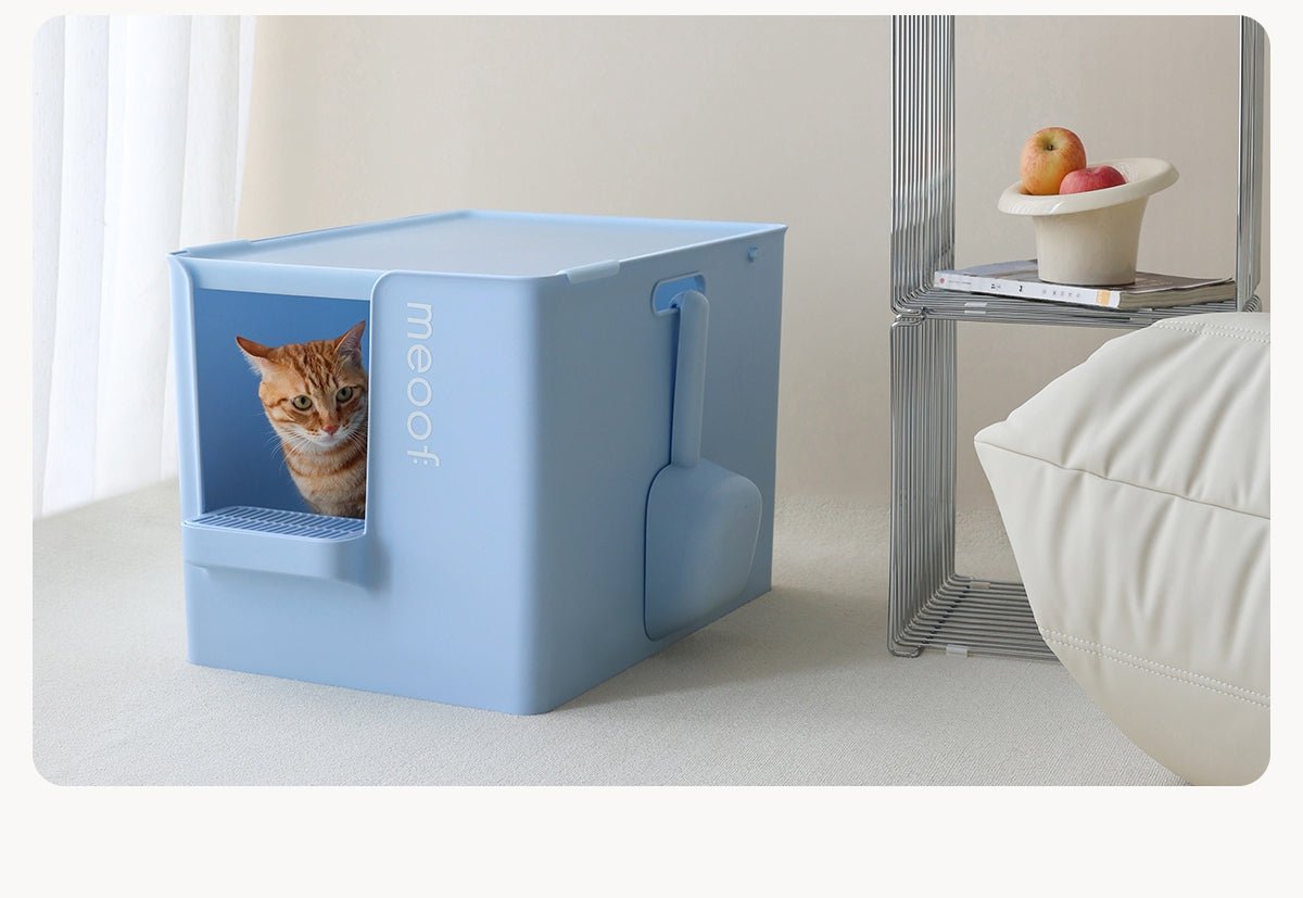Extra Large Semi-Enclosed Cat Litter Box with Step & Scoop Set-1